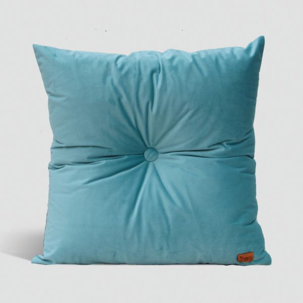 Velvet Cushion with Centre Button Detail | 51 x 51cm | Light Blue
