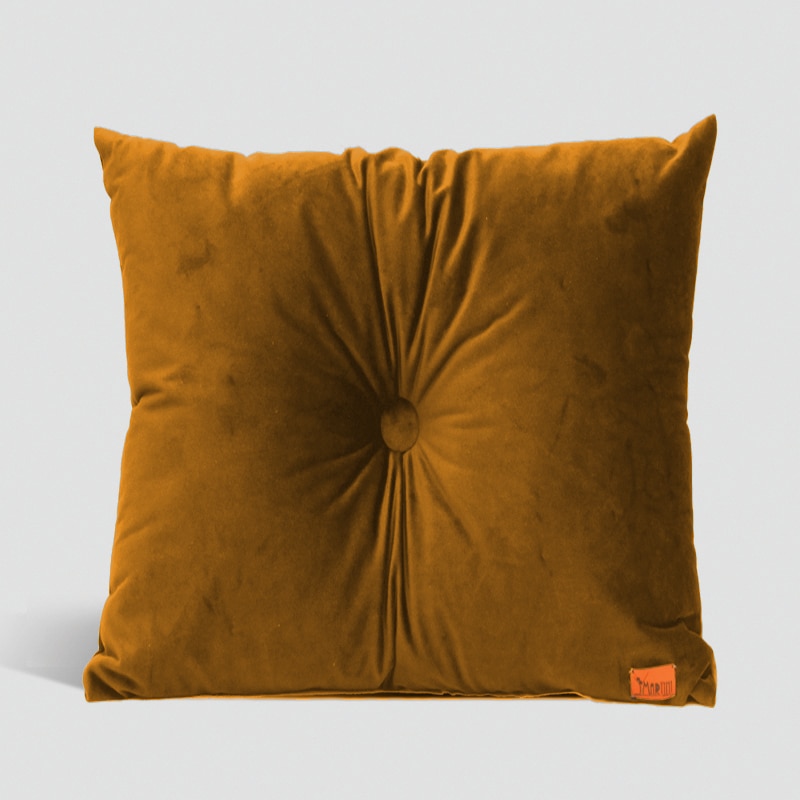 Mustard Velvet Cushion with Centre Button